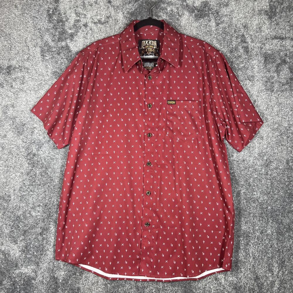 DIXXON Flannel Company Shirt Mens Large Red Short Sleeve Button Up Polyester
